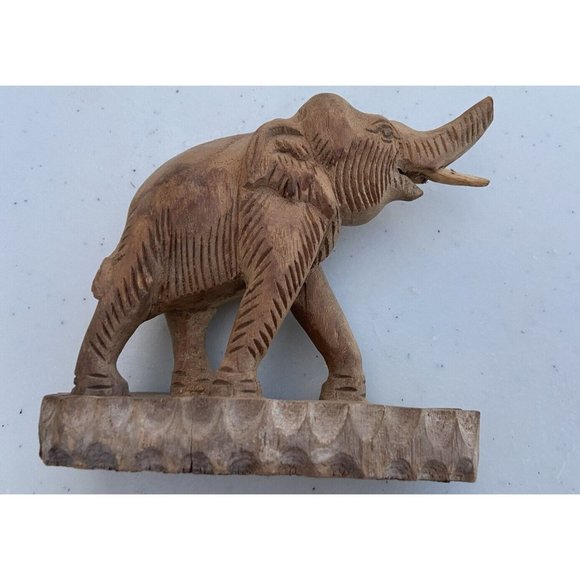 Vintage Hand Carved Wooden Elephant Statue Figurine Rare Trunk Up Good Luck - Picture 1 of 12
